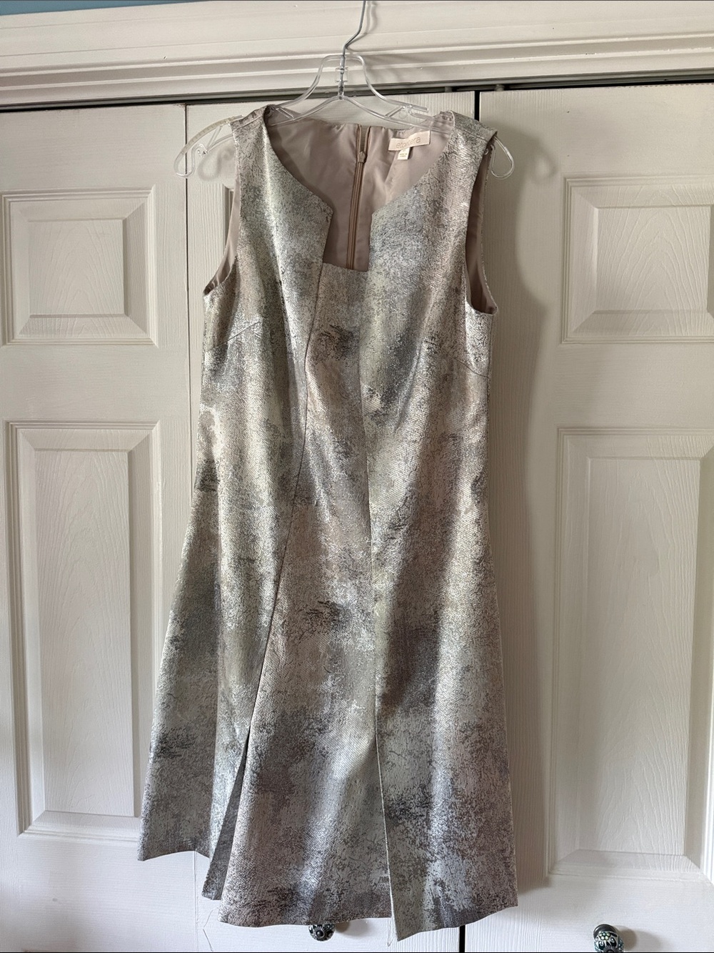 Etcetera Metallic Silver-Gray Sleeveless Midi Dress